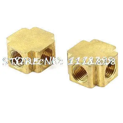 

1/4" NPT Female Thread Brass 4 Ways Cross Shaped Pipe Connector Adapter 2 Pcs
