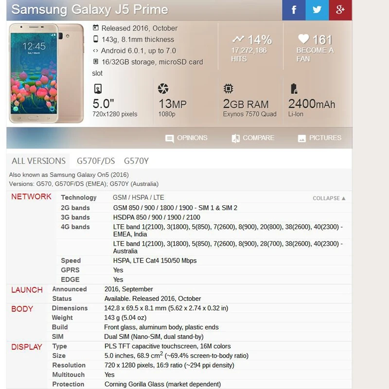 Для Samsung GALAXY J5 Prime LCD G570 G570F/On5 2016 дисплей сенсорный экран в сборе Замена для SAMSUNG +