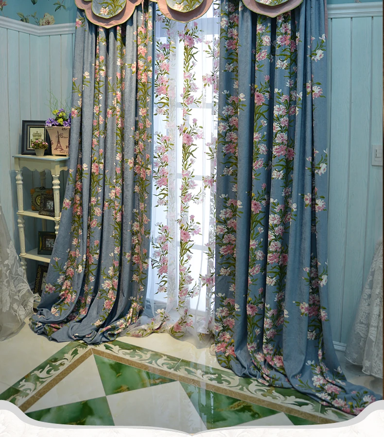 

Custom curtains Rural American country cotton linen chenille French window drapes cloth blackout curtain tulle valance N369