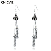 chicvie brand crystal drop earrings for women vintage silver color tassel earrings fashion statement jewelry gifts ser160133