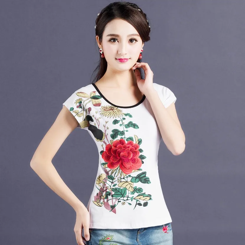 Хит! Новинка 2018 китайская футболка с ручной вышивкой хлопковая Футболка