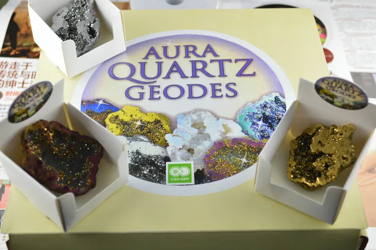 32 штук в штучной упаковке много цветов аура кварцевые геодезы синие радужные