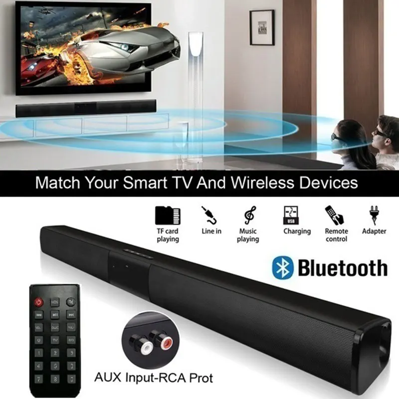 Большая мощность 20 Вт HIFI Портативный беспроводной Bluetooth динамик стерео Саундбар TF FM USB Сабвуфер Колонка для компьютера ТВ телефона
