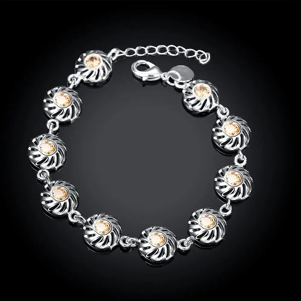 One Piece free Shipping 100% 925 Sterling Silver Round Champagne Cubic Zircon Bracelets Wedding Engagement Bangles | Украшения и