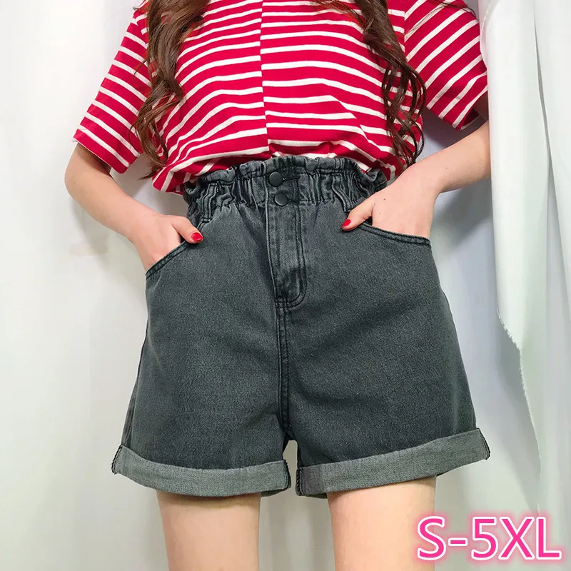 S 5XL 2 цвета летние с завышенной талией размера плюс шорты Feminino джинсовые для
