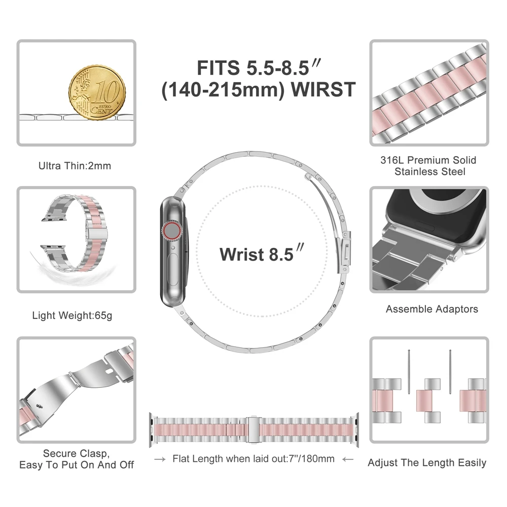 Ремешок Toyouths из нержавеющей стали для Apple Watch Band 38 мм 42 2019 металлический мужской и
