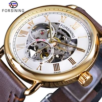 forsining fashion golden case white dial small seconds display design skeleton mechanical wristwatches waterproof heren horloge