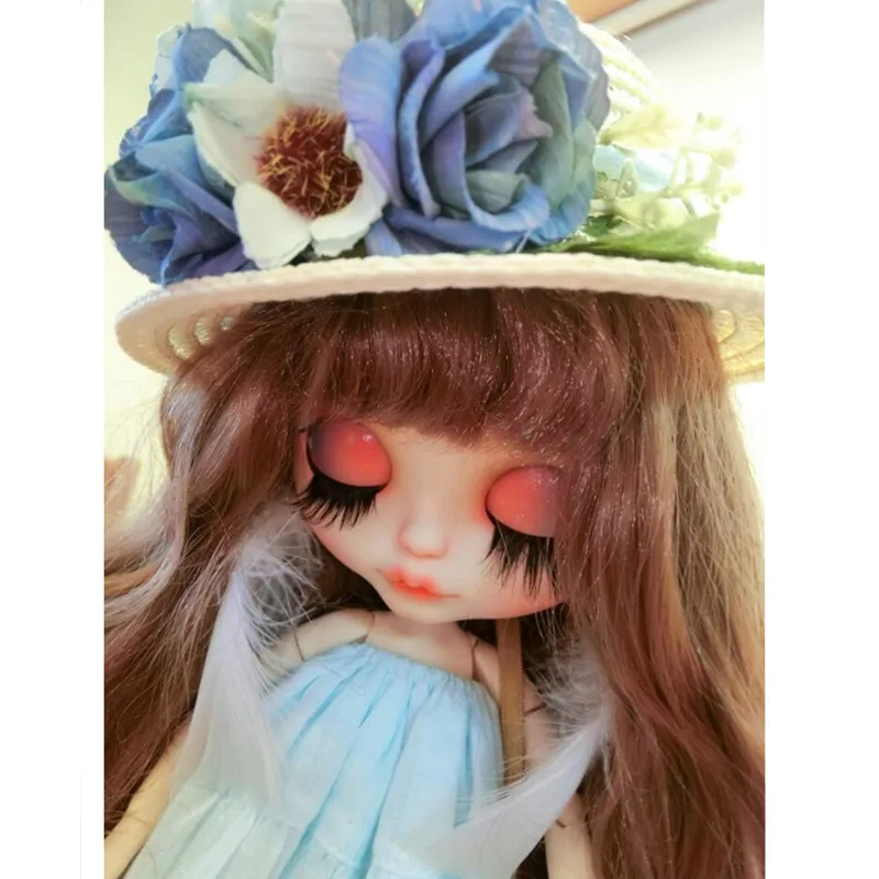 Круглая кукольная шляпа-котелок, шапки для куклы Blythe, модная соломенная шляпа ручной работы с цветами для Blyth 1/6 BJD аксессуары для кукол игрушки в подарок