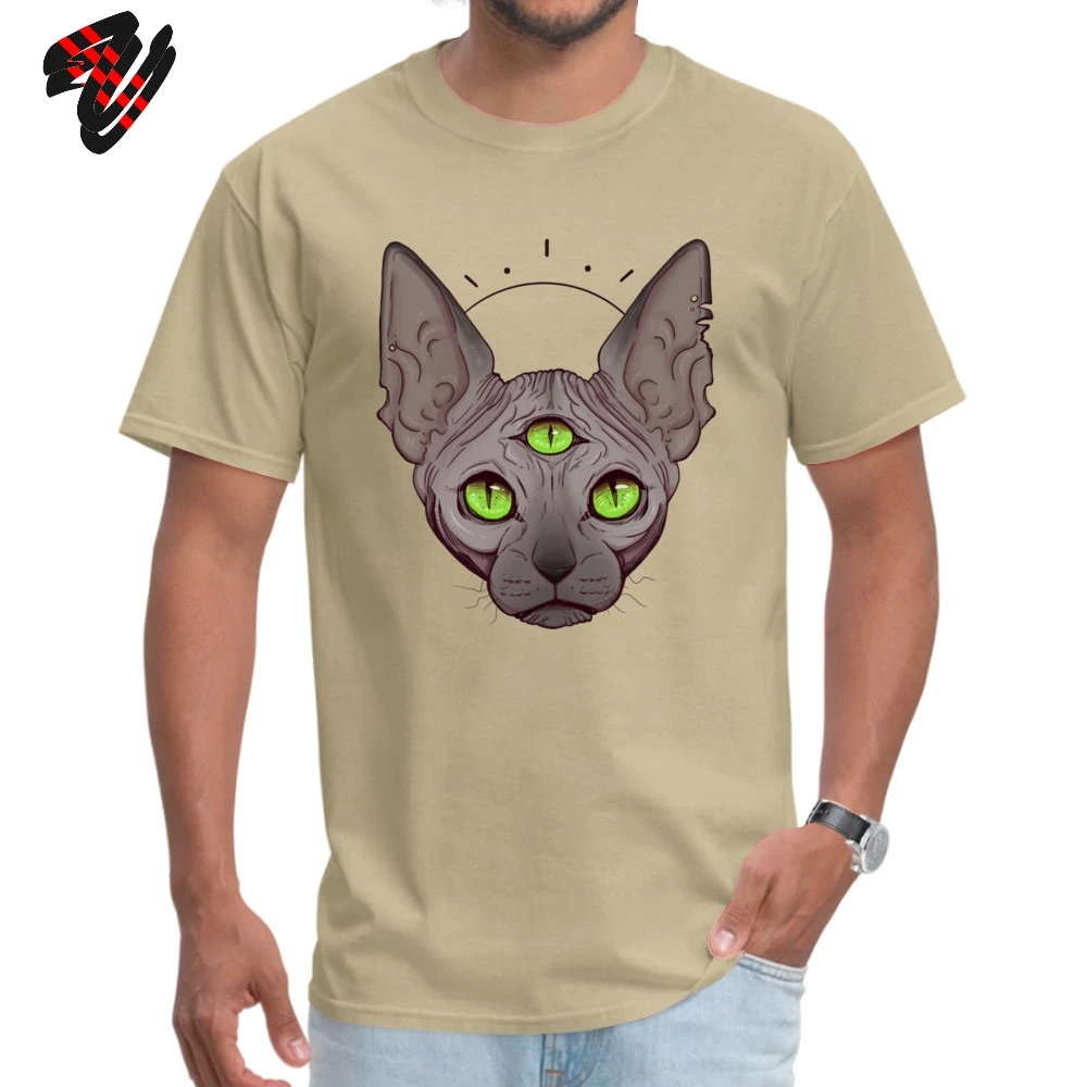 Футболка с рисунком «Три глаза» для мужчин, Cheshire, топы, Sphynx, канадские любительские футболки без волос, большие размеры, Всевидящее Око хлопковая футболка - Цвет: Beige