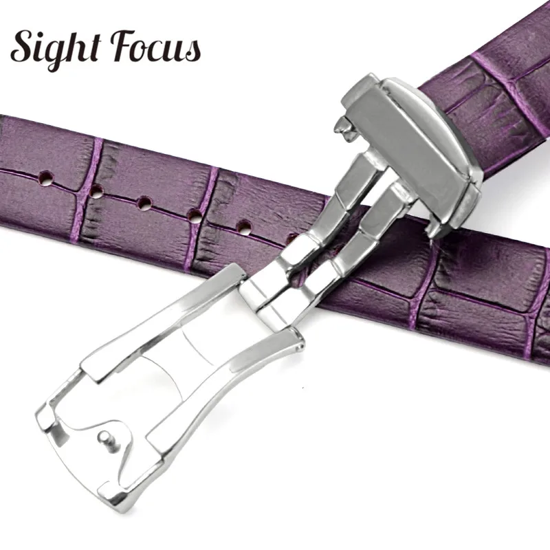 16x8mm Women Calfskin Leather Watch Strap Band for Omega Watch de Ville 425.38 Ladies Bracelets Deployant Clasp Belt Band Correa