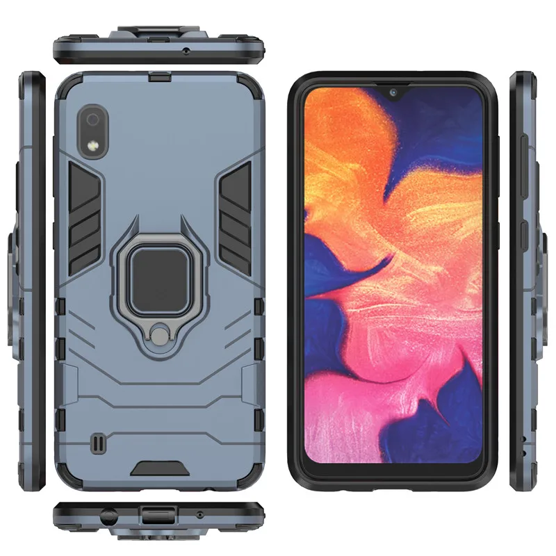 Тёмно-синий Для samsung Galaxy A10 чехол на A105F автомобильный держатель бронированный чехол s Жесткий ПК и мягкий силиконовый чехол для samsung A10 с магнитом a 10 - Цвет: Тёмно-синий