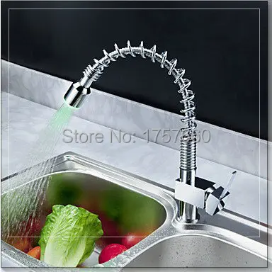 Free Shipping Glow Temperature Sensor LED Water Pull Out Kitchen Faucet Copper Sink Mixer Tap Torneira Cozinhan kitc Обустройство
