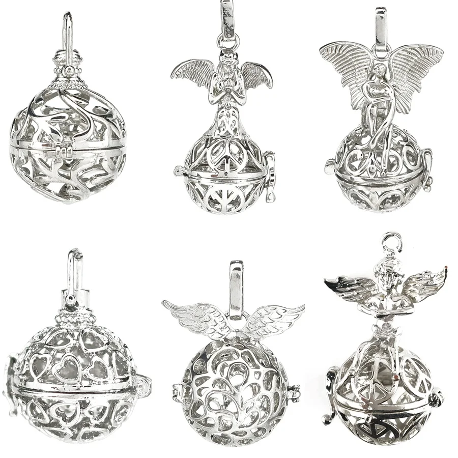 1 шт. серебряный цвет молитвенные крылья богини сердце цветок шар лава скала