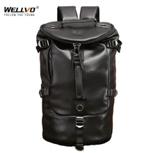 Men Bucket Backpack PU Leather Travel Bag Large Capacity Luggage Pack Male Backpacks Casual Vintage Shoulder Rucksack XA156WC 