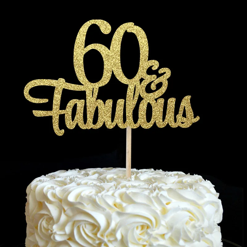60th Gold Glitter 60& Сказочный торт Топпер 60th День Рождения украшения много цветов Блестящий аксессуар для кекса украшение на годовщину поставки - Цвет: 60th Gold Glitter
