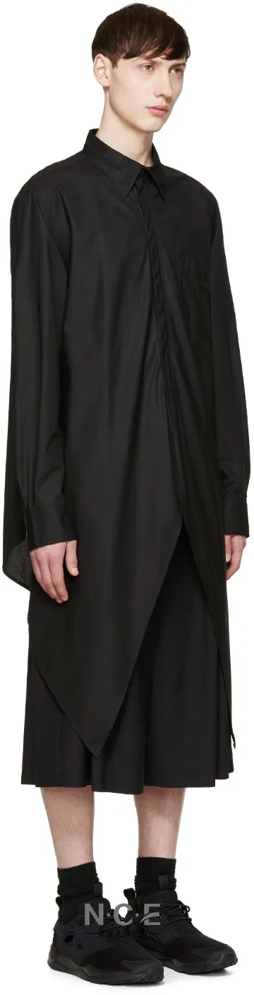 S 5XL! 2016 Новая мужская одежда средне длинная рубашка нерегулярная форма сезон