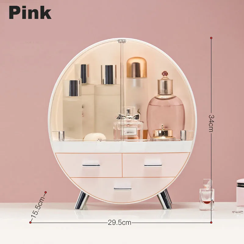 Pink Новая двойная дверь водонепроницаемый макияж Косметическая коробка Пылезащитная коробка Органайзер Ящики пластиковая коробка для хранения косметики контейнер для ювелирных изделий - Цвет: Pink