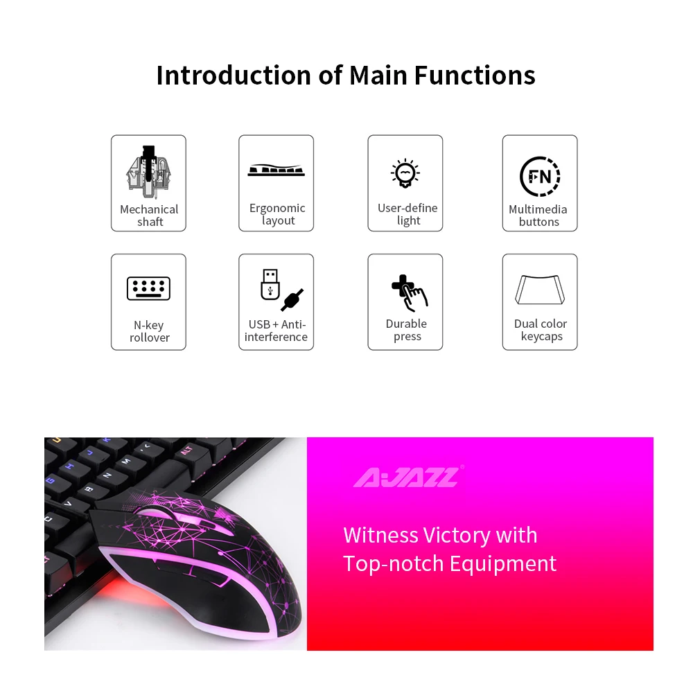 AJAZZ 104Key механическая клавиатура мышь комбо игровая набор светодиодный с подсветкой синие переключатели 2400DPI