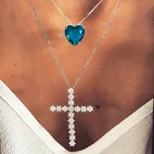Ожерелье-чокер женское, Двухслойное, с подвеской в виде сердца океана, стразы синего цвета, 2020