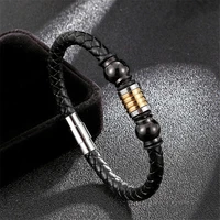 europe fashion braided black leather bracelets women punk stainless steel magnetic buckle men bangles christmas gift preferred
