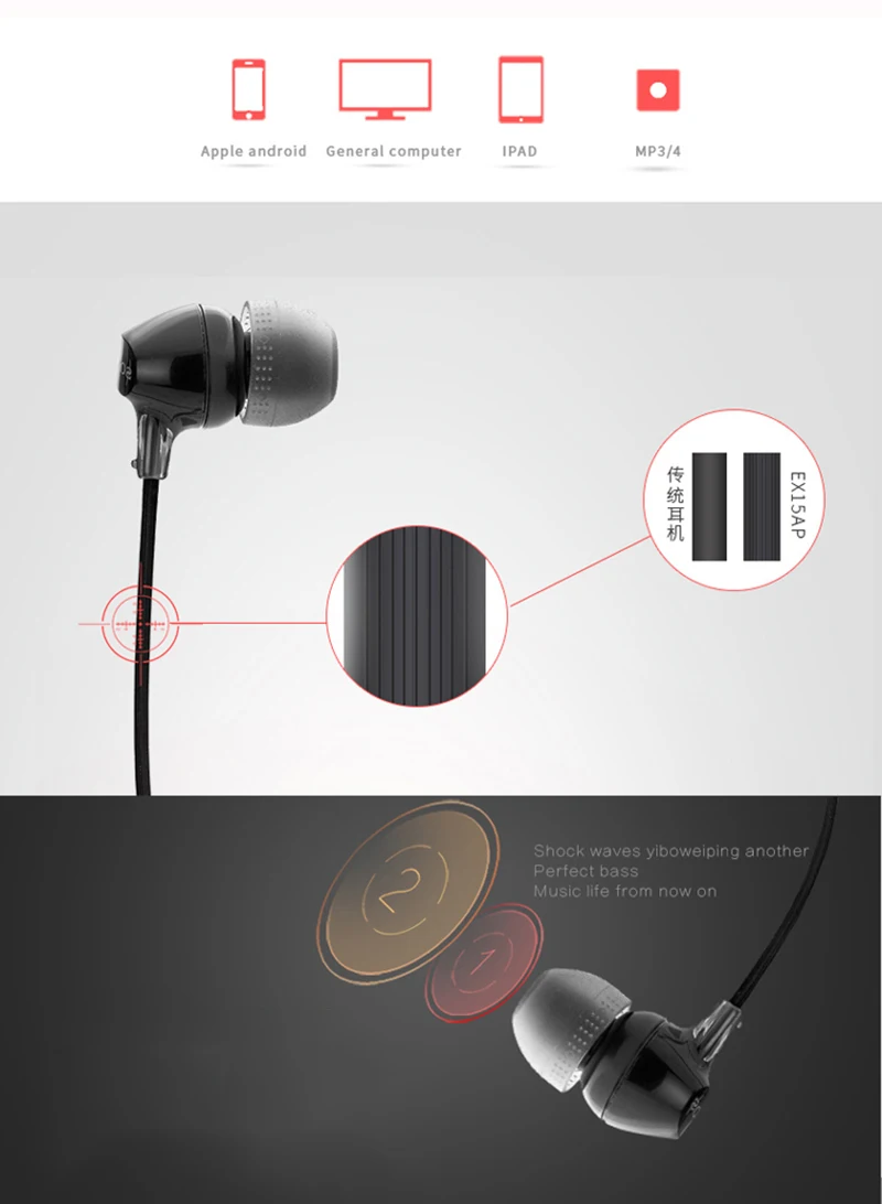 Наушники sony MDR-EX15AP наушники-вкладыши сабвуфер телефонная гарнитура Кабель управление звонком для samsung