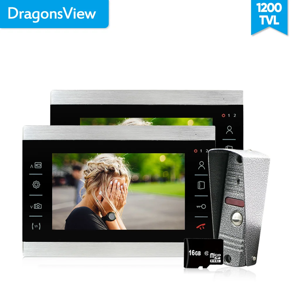 Dragonsview1200TVL 7 дюймов видео домофон Запись 2 монитора разблокировка фото SD карта 16 Гб