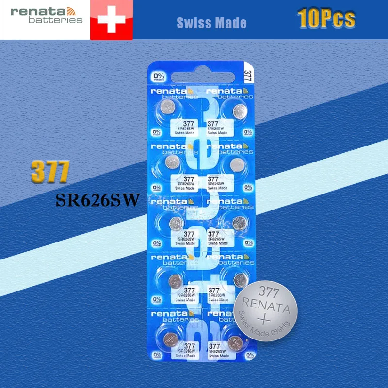 10 шт./лот, розничная, бренд Renata, долговечный 377 SR626SW SR626 V377 AG4, часы, батарейка, кнопка, монета, ячейка, швейцарское производство