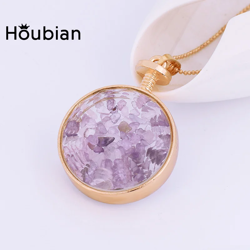 Ожерелье на заказ HouBian, 5 цветов, натуральный камень, кристалл, память, живое стекло, Круглый плавающий медальон, Кулон, Ожерелье