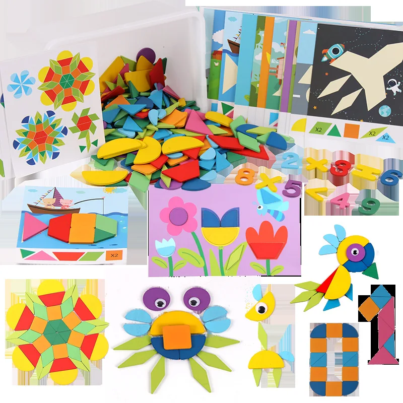 200 шт Деревянные Монтессори головоломки Дети головоломка Танграм ребенок ранее