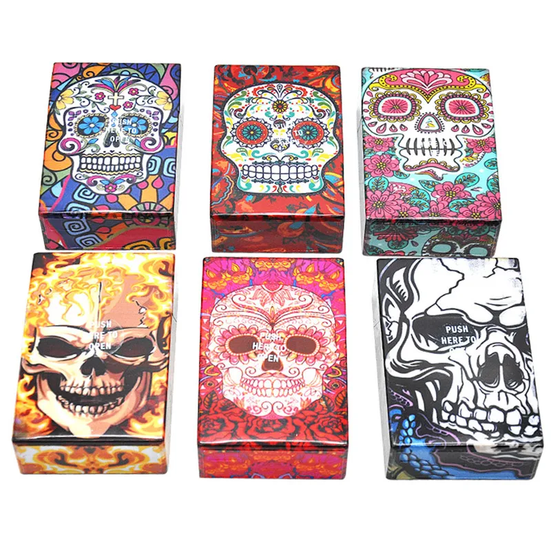 6 Style Cigarettes Holder 20Pcs Cigar Cigarette Box Smoking Printed Skull Tobacco Storage Case Popup Ejection Container | Дом и сад