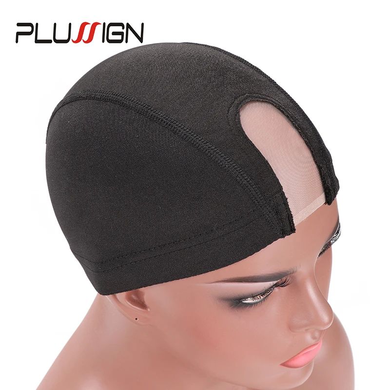 Plussign 10Pcs Wholesale Spandex Mesh Dome Wig Cap Elastic Hair Net Glueless Hairnet Wig Cap For Making Wigs Black U Part Caps