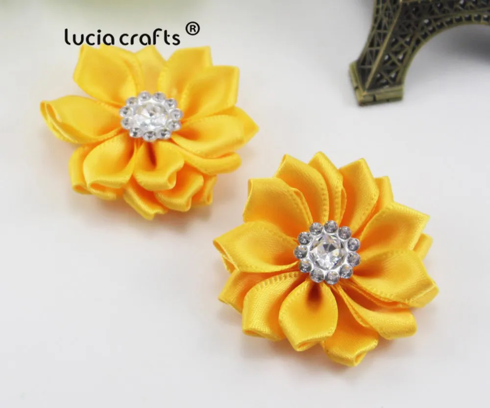 Yellow 2pcs 2шт/6 шт 3,5 см разные цвета атласная лента ткань цветок Стразы ручной работы украшения Аппликации Аксессуары CB0311 - Цвет: Yellow 2pcs