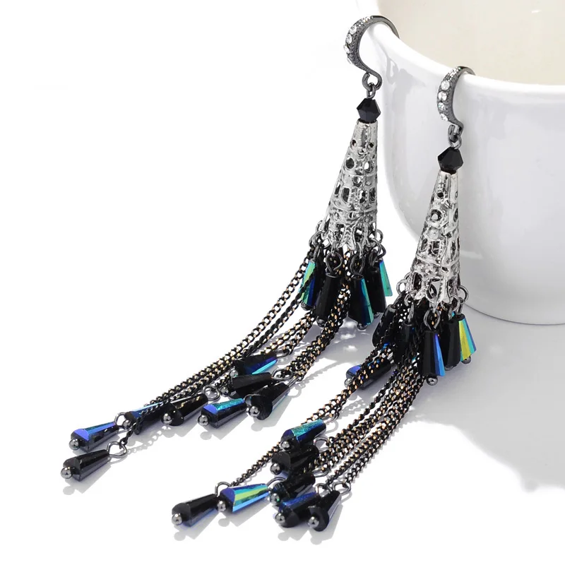 Женские богемные серьги-подвески длинные висячие серьги с кисточками и