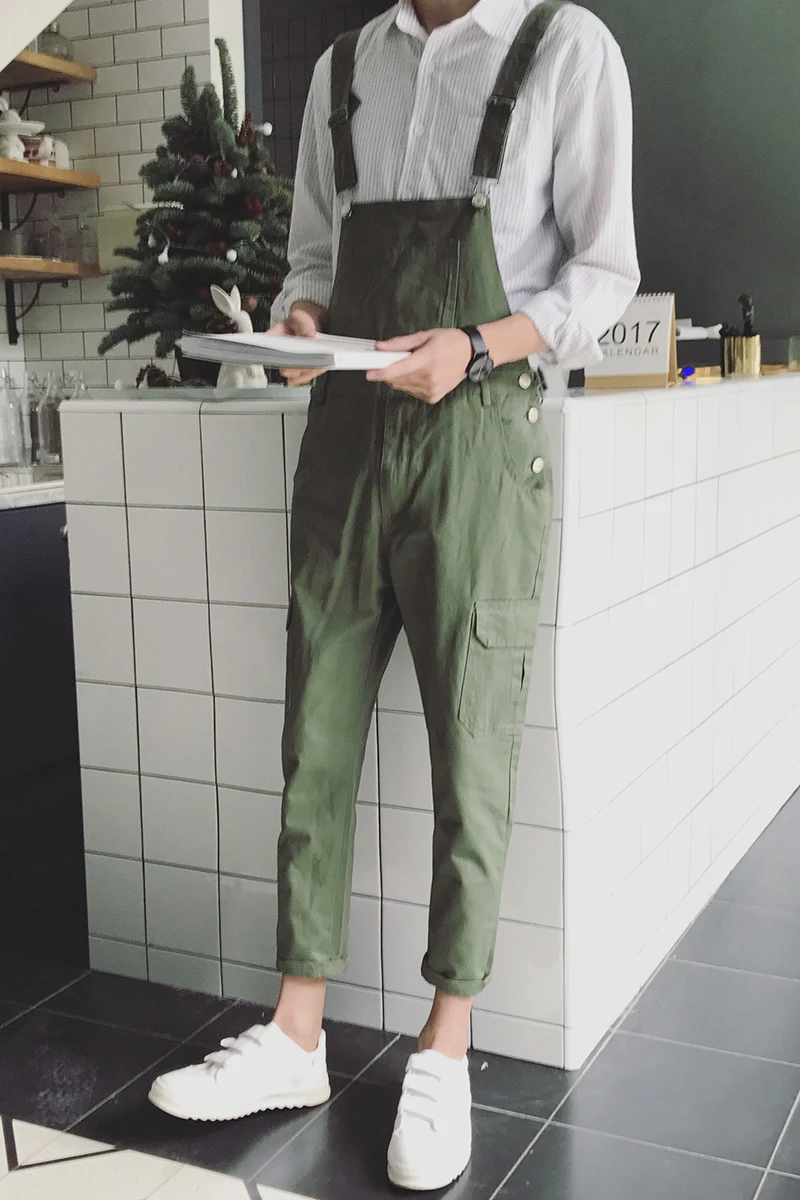 Мужские комбинезоны в стиле хип хоп зеленые повседневные свободные брюки на