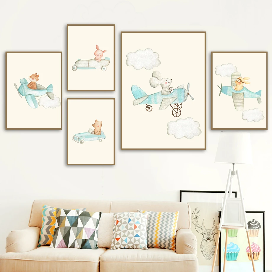 

Wall Art Canvas Painting Animal Fox Bear Rabbit Mouse Pig Nordic Posters And Prints Wall Pictures For Kids Room Nursery Decor