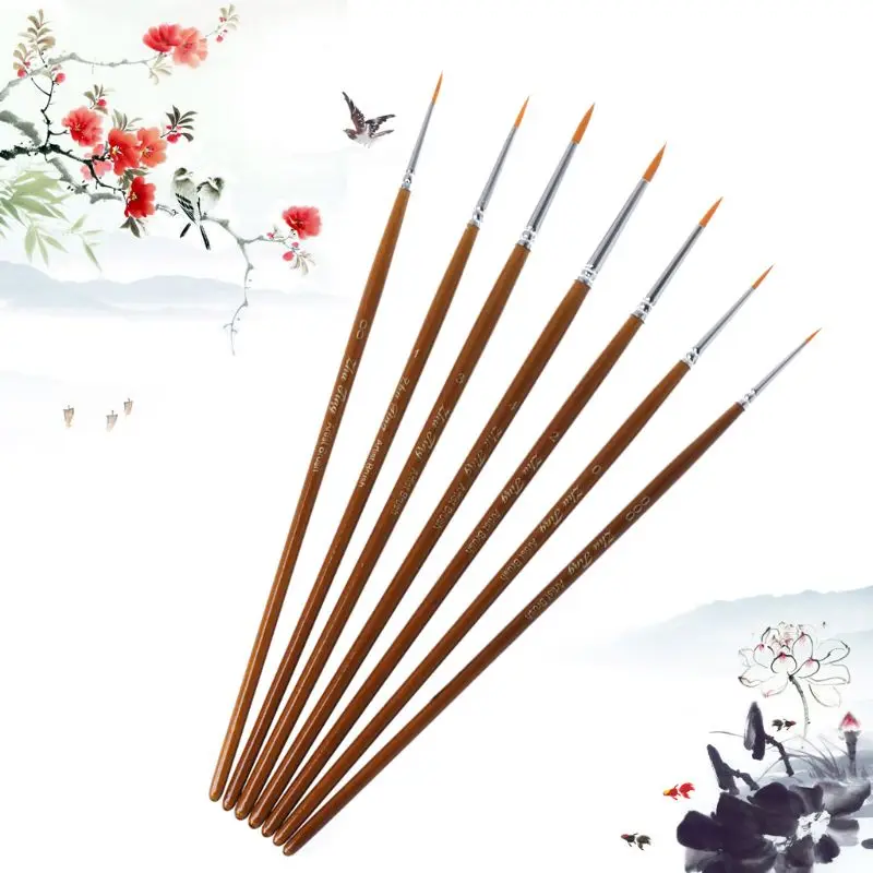 7pcs/set Professional Detail Paint Brush Fine Pointed Tip Miniature Brushes For Acrylic Watercolor Oil Drawing Kits