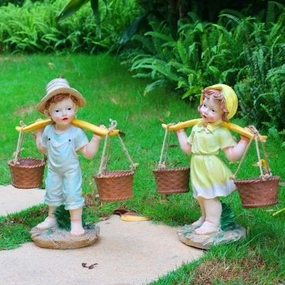 

Rustic artificial Children sculpture resin kids craft decoration outdoor decoration 4pcs/lot garden decor home craft