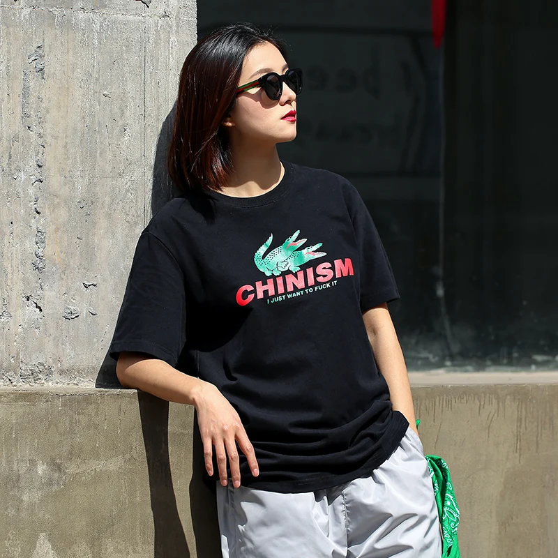 CHINISM 2018 летние любящее крокодиловый печатных прикольные футболки Стильные