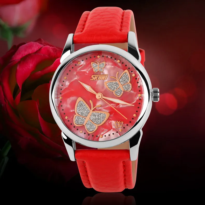 Часы SKMEI женские наручные с кожаным ремешком модные элегантные