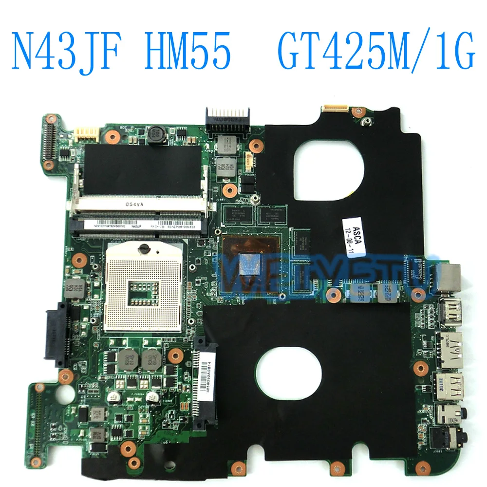 N43JF HM55 GT 425M 1G N11E-GS-A1 Motherboard for ASUS N43JQ N43J N43JM Laptop Mainboard GT425M 1GB 100% Tested |