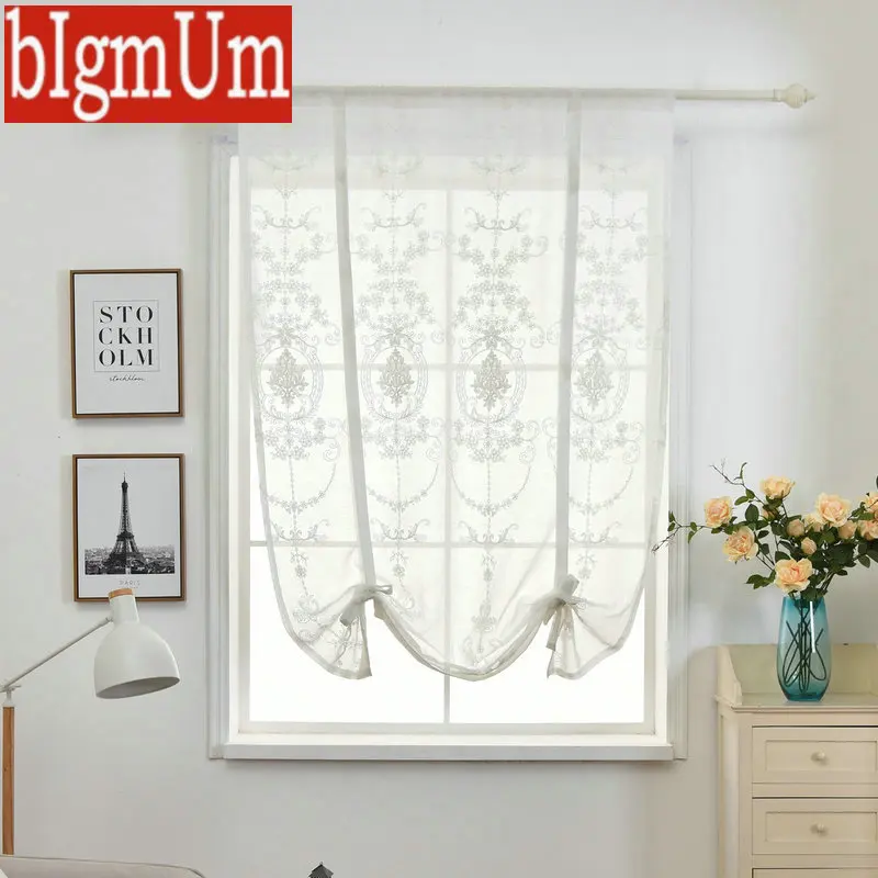 

Casual Style Roman Blinds Short Curtains for Kitchen Tulle Sheer Voile Window Treatments Light through Cannot See through