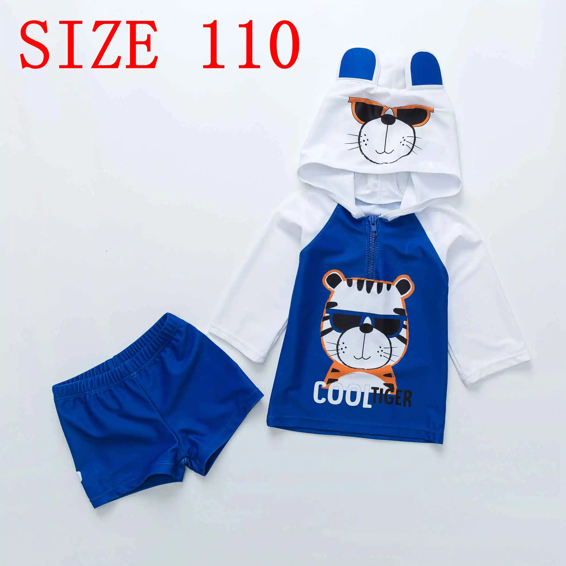 SIZE 110 Толстовка с капюшоном, купальник для маленького мальчика, синий детский купальный костюм с длинными рукавами и принтом с героями мультфильмов для мальчиков, 2 предмета - Цвет: SIZE 110