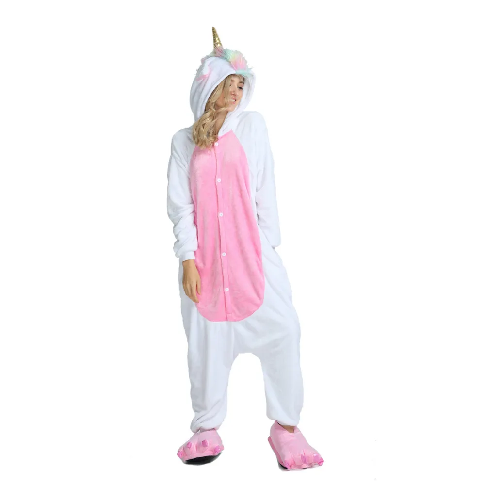 

New Cute Adult Women Pajamas Hooded Animal Pajama sets Unicorn Pijamas Cartoon Sleepwear Totoro Panda Koala Bat