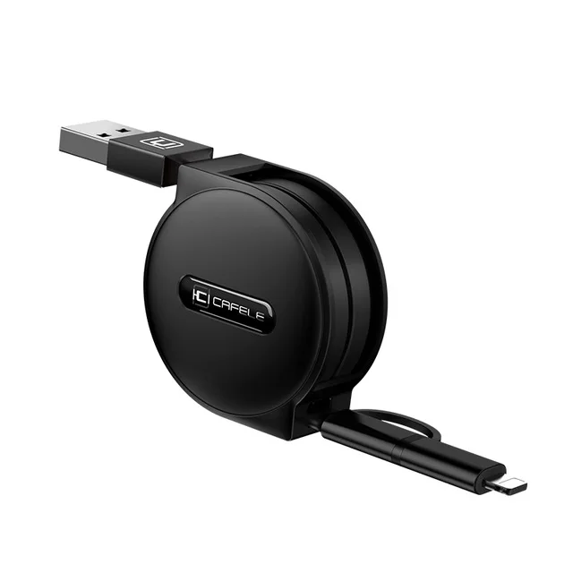 CAFELE 2 в 1 Выдвижной USB кабель для быстрой зарядки для iPhone X Xs Max 8 7 6s plus micro для samsung xiaomi huawei 100 см - Цвет: Black