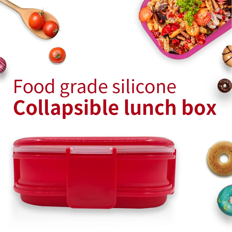 Силиконовый Ланч-бокс Bento, портативный складной контейнер для пищевых продуктов, Bento box, контейнер для еды и обедов для детей, школьные двери