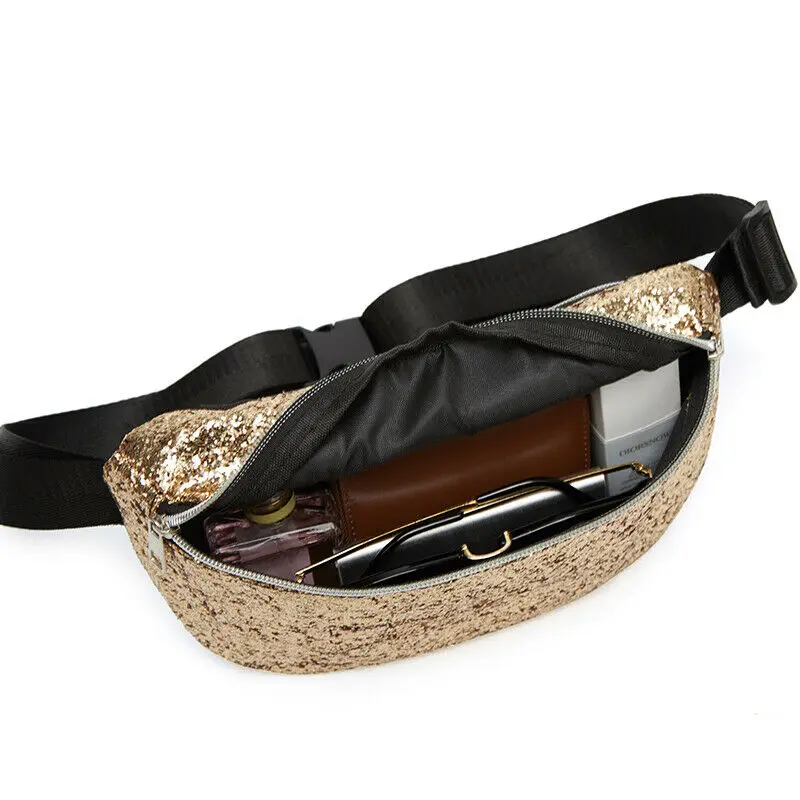 Новая женская сумка модная поясная сумка-слинг для женщин блестящая на молнии