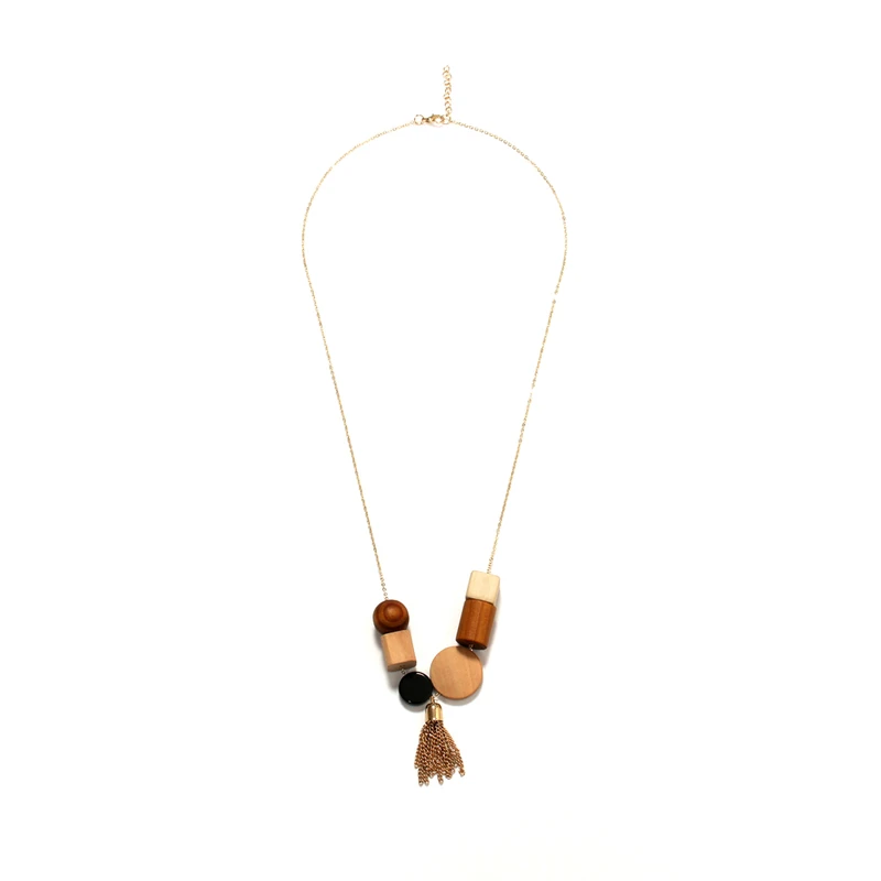 2018 Mori Girl Simple Geometry Element Wood Bead Tassel Pendant Sweater Necklace for Women Fashion Jewelry Accessories |