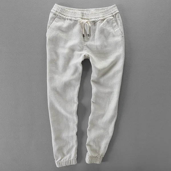 linen color Бразильский эластичный пояс на завязках льняные брюки мужские повседневные однотонные брюки мужские свободные льняные штаны мужские Брендовые брюки большие размеры 30-40 - Цвет: linen color