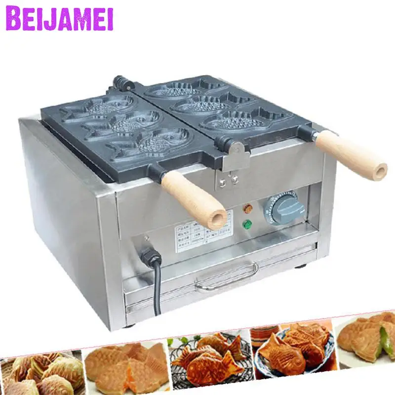 

BEIJAMEI 110v 220v Electric Taiyaki Waffle Maker with 3 Fishes Commercial Waffle Maker Fish Machines Price