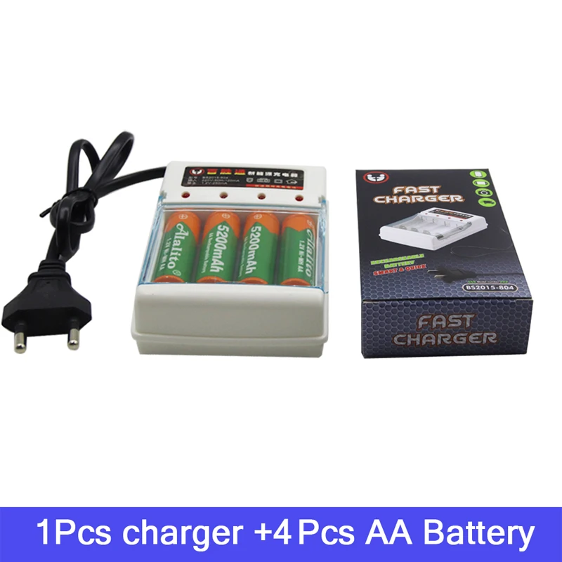 Золотой 4 шт AlalitoAA 5200 1,2 V Quanlity аккумуляторная батарея AA 5200mAh BTY Ni-MH 1,2 V аккумуляторная батарея с микрофоном+ зарядное устройство - Цвет: Золотой